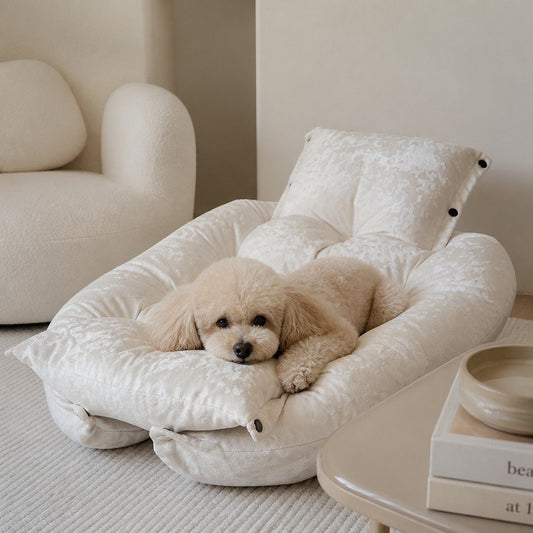 Lit pour chien transformable MALIBU – Velours marbre beige clair