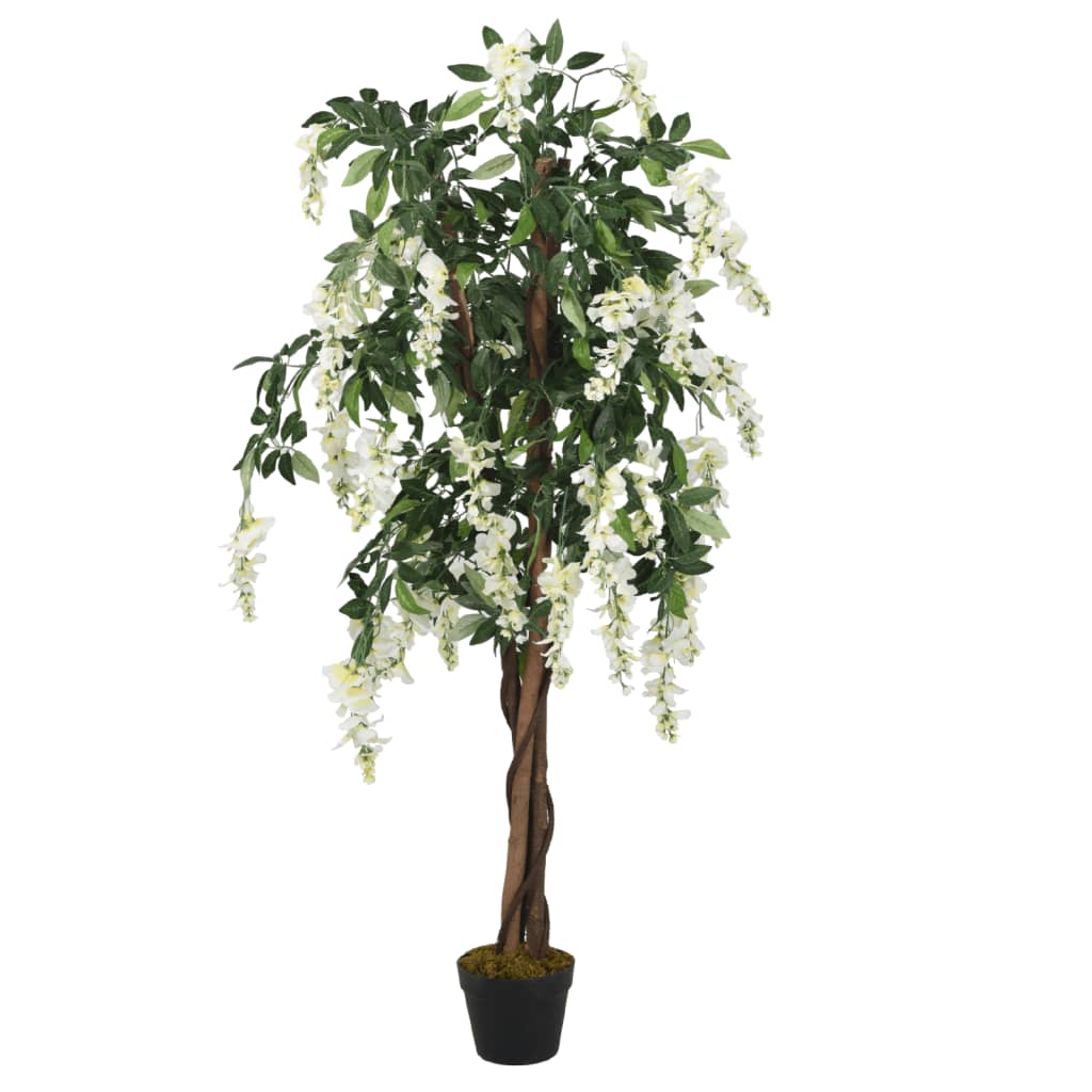 Glycine artificielle 80 cm fleurs blanches en pot noir – fond blanc