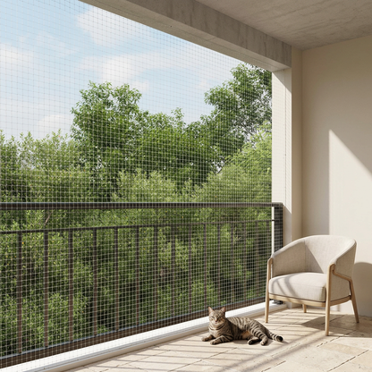 Filet transparent pour chat dans une loggia lumineuse