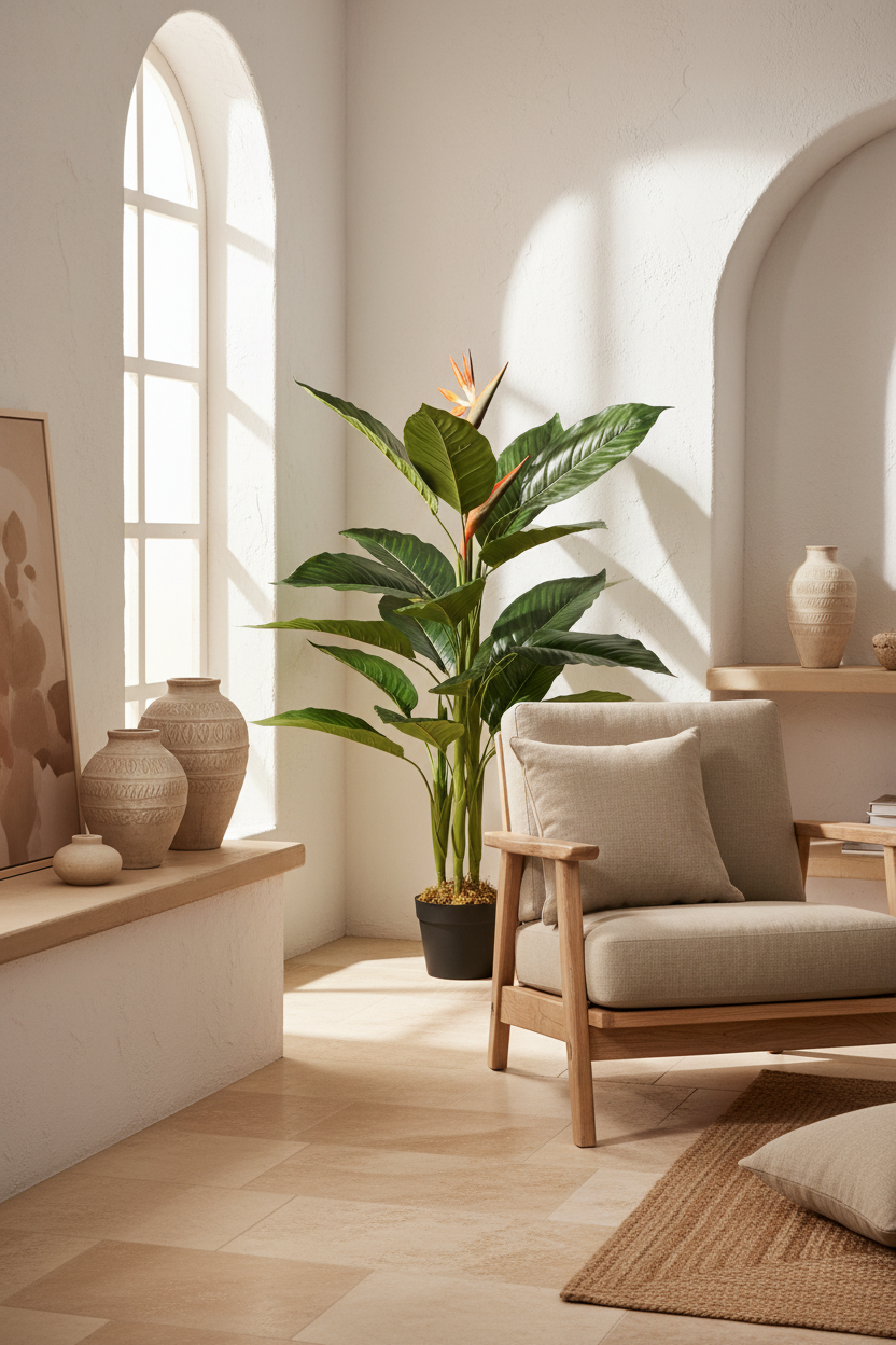 Strelitzia artificielle 100 cm — ambiance lifestyle méditerranéenne ARCANCE