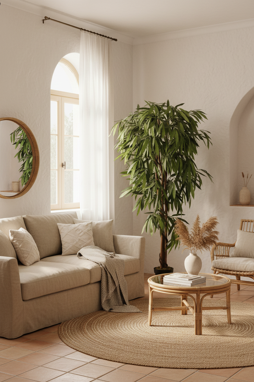 Manguier artificiel 200 cm — ambiance lifestyle salon bohème ARCANCE