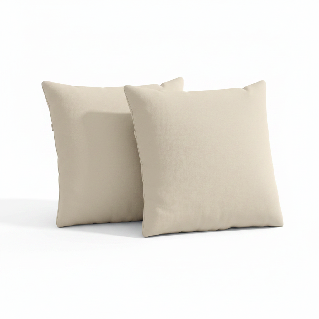 Coussins beige 45x45 cm — fond blanc studio texture tissu