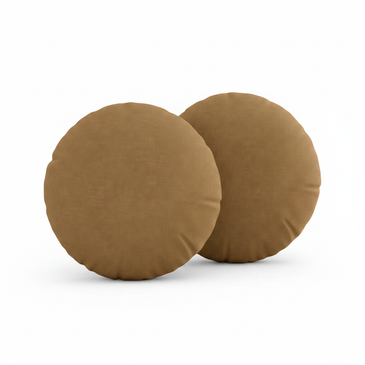 Coussins ronds velours marron Ø40 cm — fond blanc studio texture velours