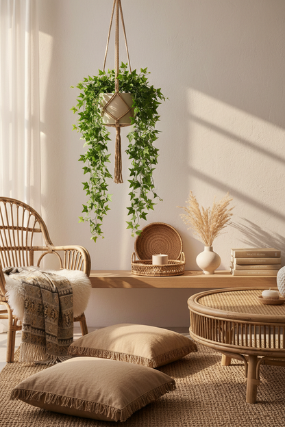 Lierre artificiel suspendu 130 cm en déco bohème naturelle – ARCANCE