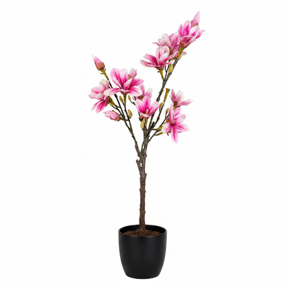 Magnolia artificiel rose 75 cm en pot fond blanc