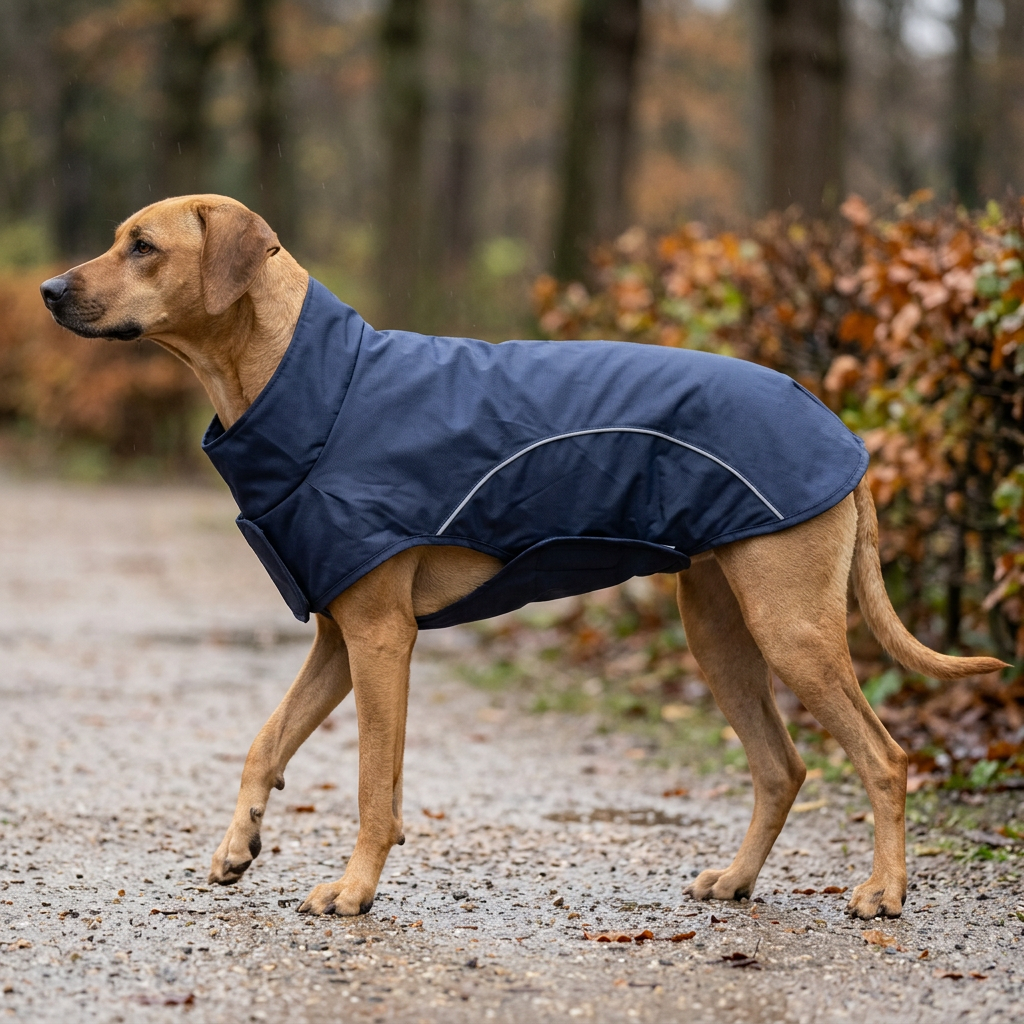 Imperméable bleu marine porté lors d’une promenade au parc