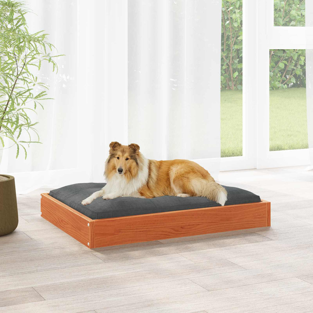 Panier pour chien en pin massif ciré marron 101,5 × 74 cm