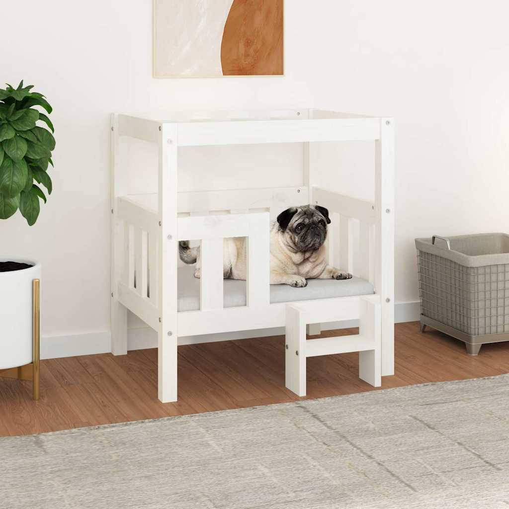 Panier pour chien en pin massif blanc 65,5 × 50,5 × 70 cm