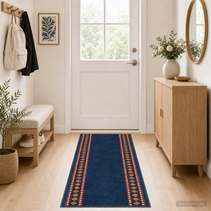 FLORNES – Tapis de couloir bleu à losanges 80 × 250 cm