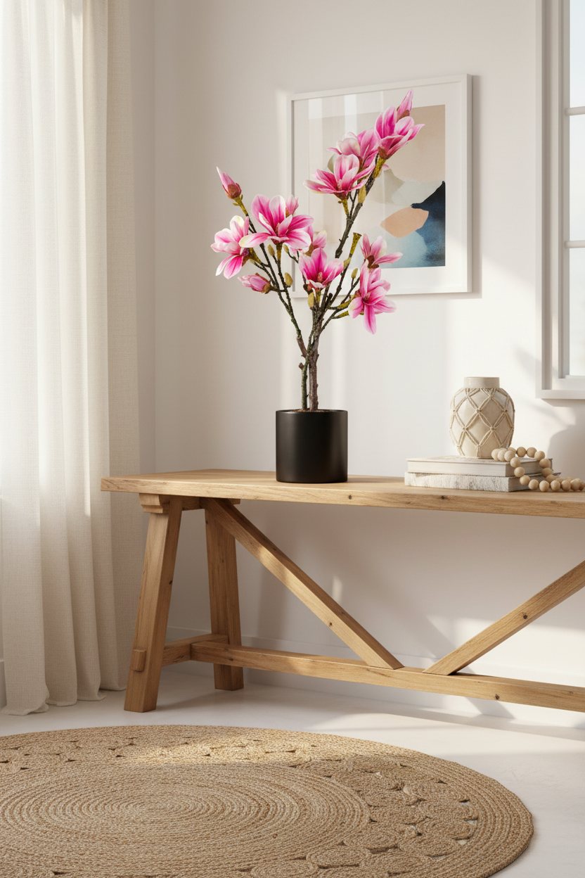 Magnolia artificiel rose 75cm ambiance