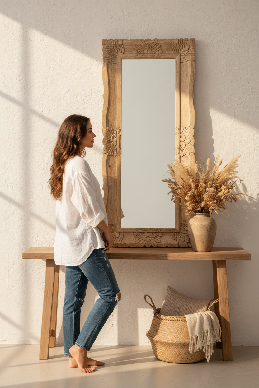 Miroir entrée femme jean