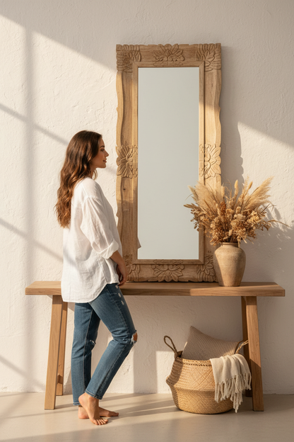 Miroir entrée femme jean