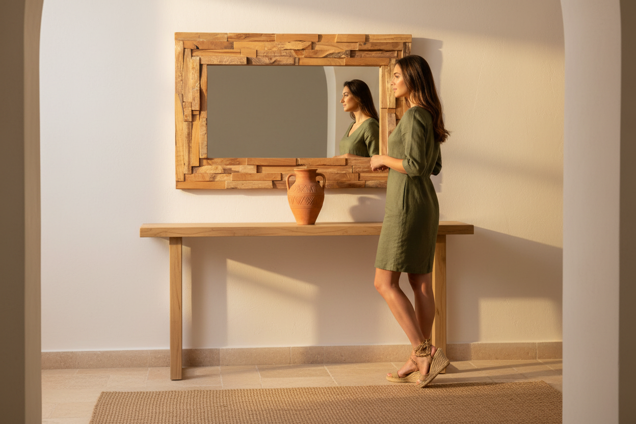 Miroir teck - femme robe aux genoux