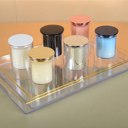 Bougie blanche musc – collection de bougies en verre couvercles colorés sur plateau