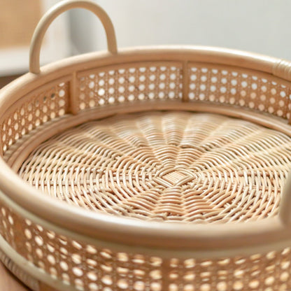 Plateau Neira en rotin – détail tressage intérieur