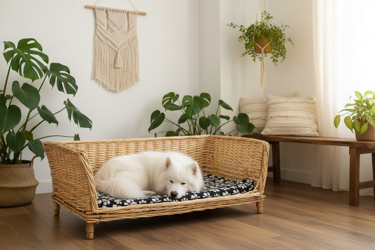 Panier chien osier - samoyède petit