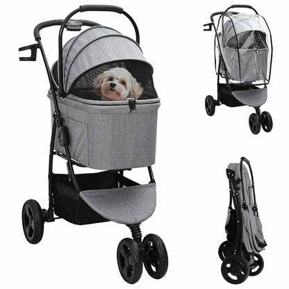 Poussette grise vidaXL avec housse de pluie et vue pliée