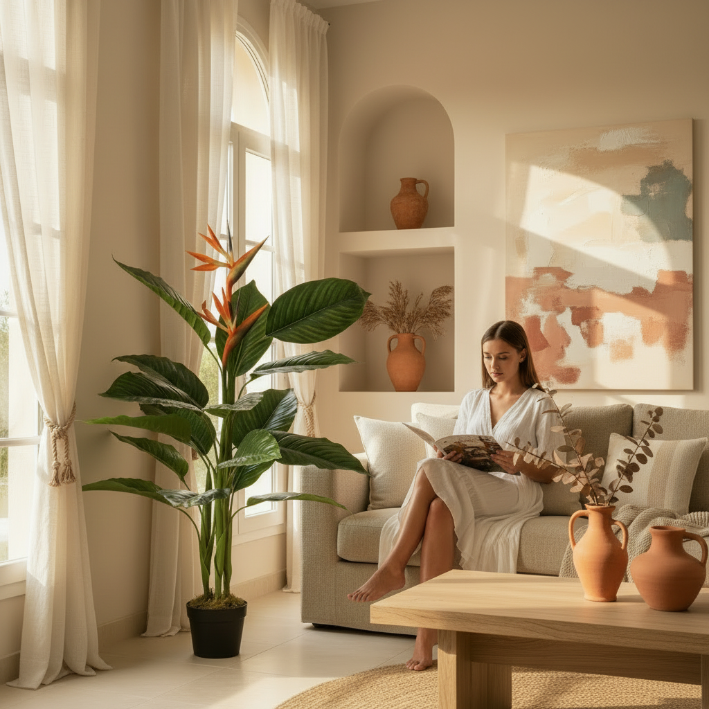 Strelitzia avec femme carré