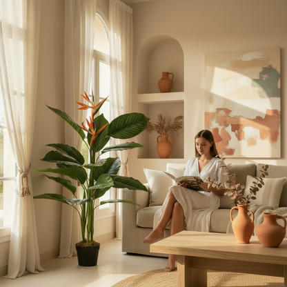 Strelitzia avec femme carré