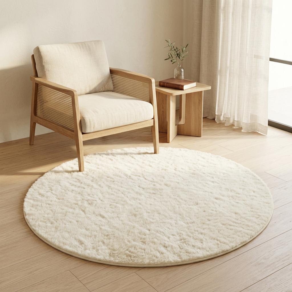 Tapis OLITE crème dans un coin lecture lumineux