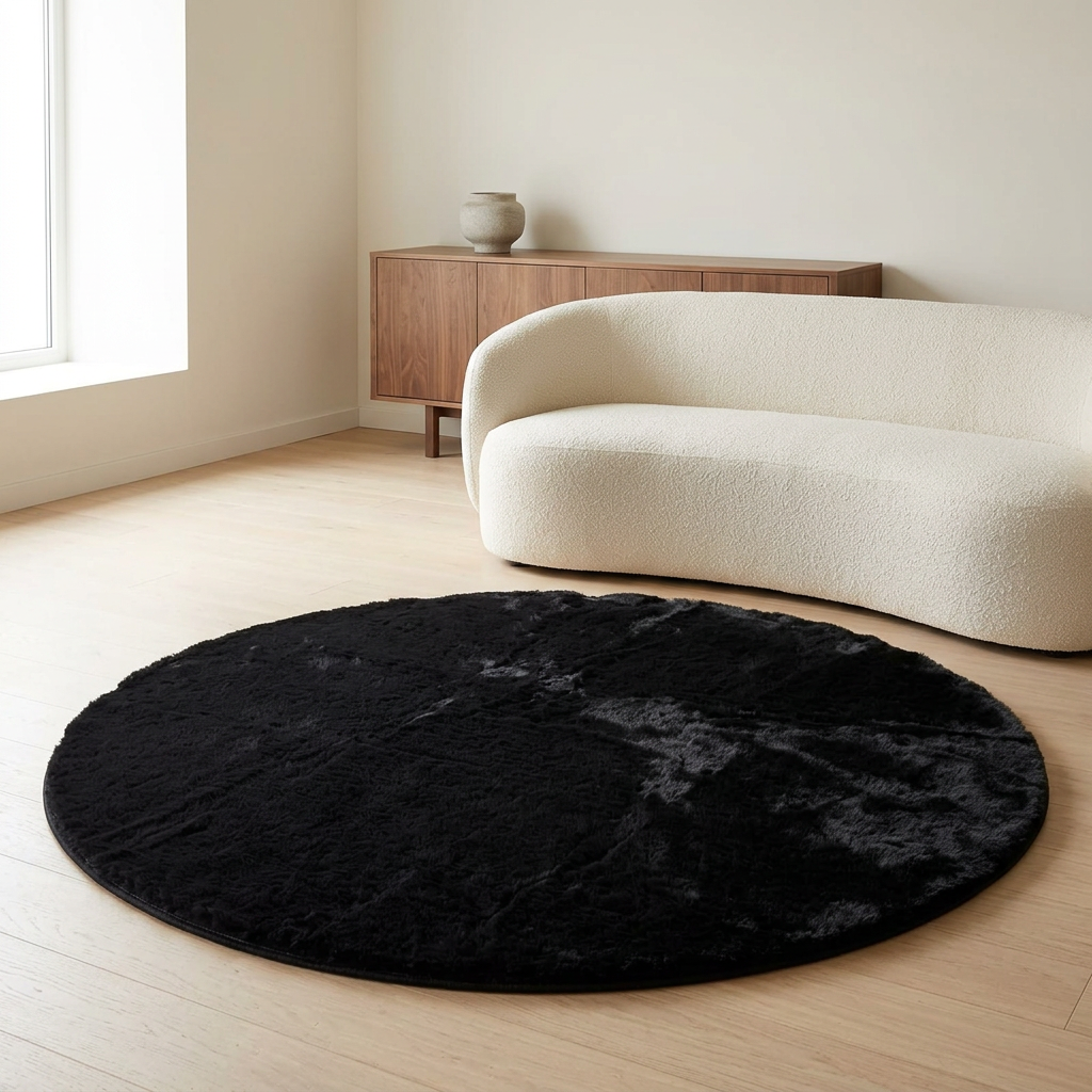 Tapis OLITE noir dans un salon contemporain clair