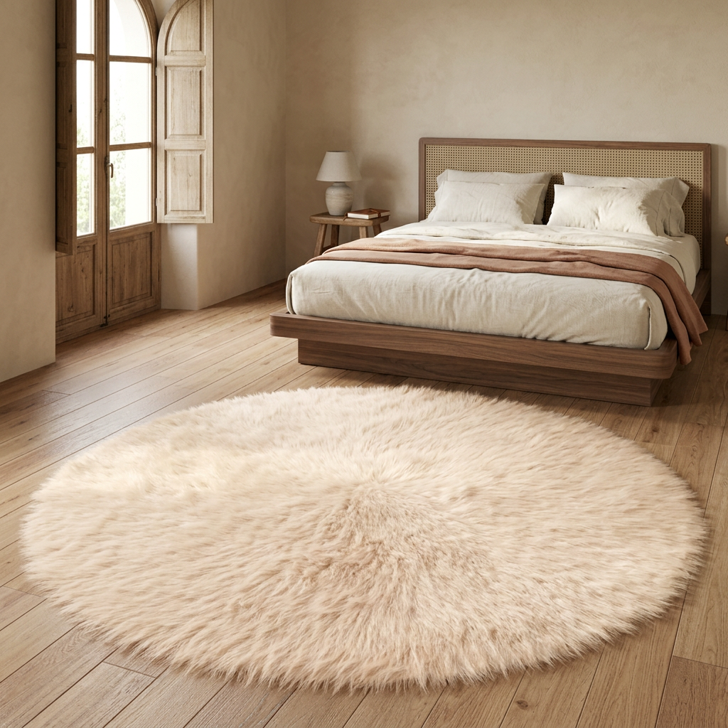 Tapis TAFALLA beige dans une chambre chaleureuse
