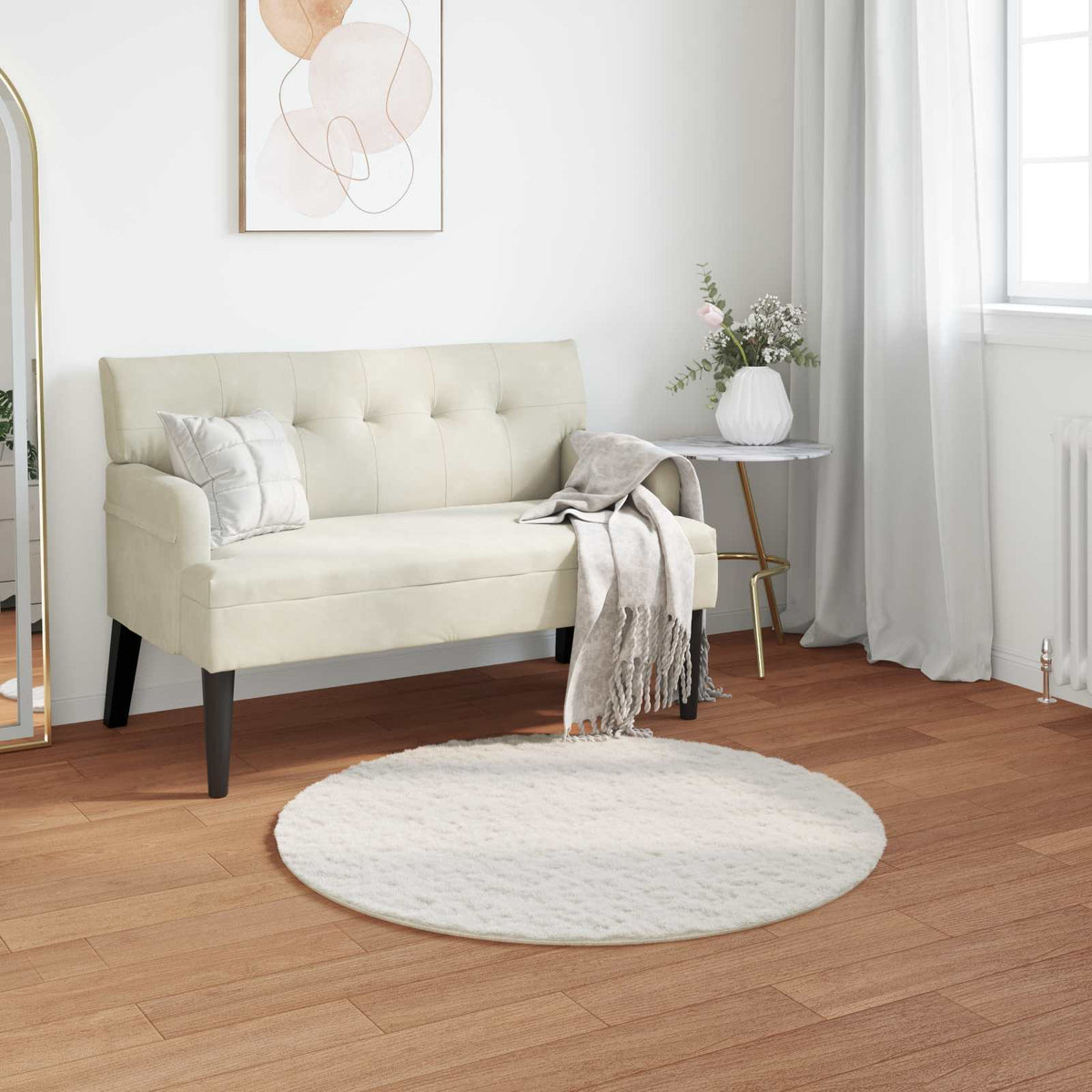 OLITE – Tapis rond crème en fausse fourrure Ø 120 cm