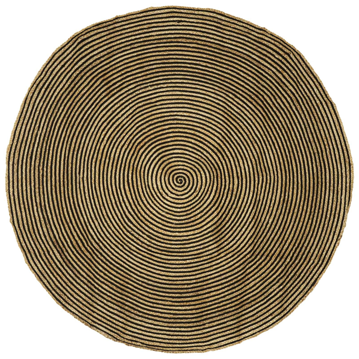 Tapis rond en jute naturel avec lignes noires concentriques, diamètre 180 cm