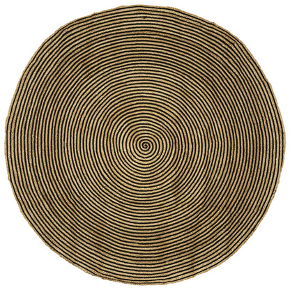 Tapis rond en jute naturel avec lignes noires concentriques, diamètre 180 cm