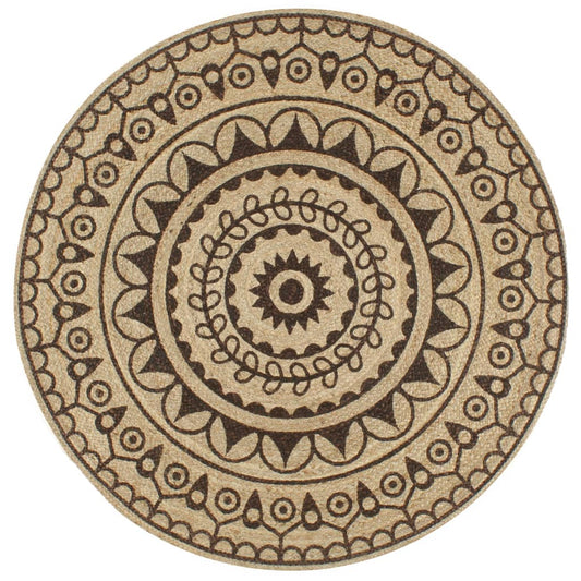 Tapis rond en jute à motifs brun foncé Ø 150 cm – Fait main