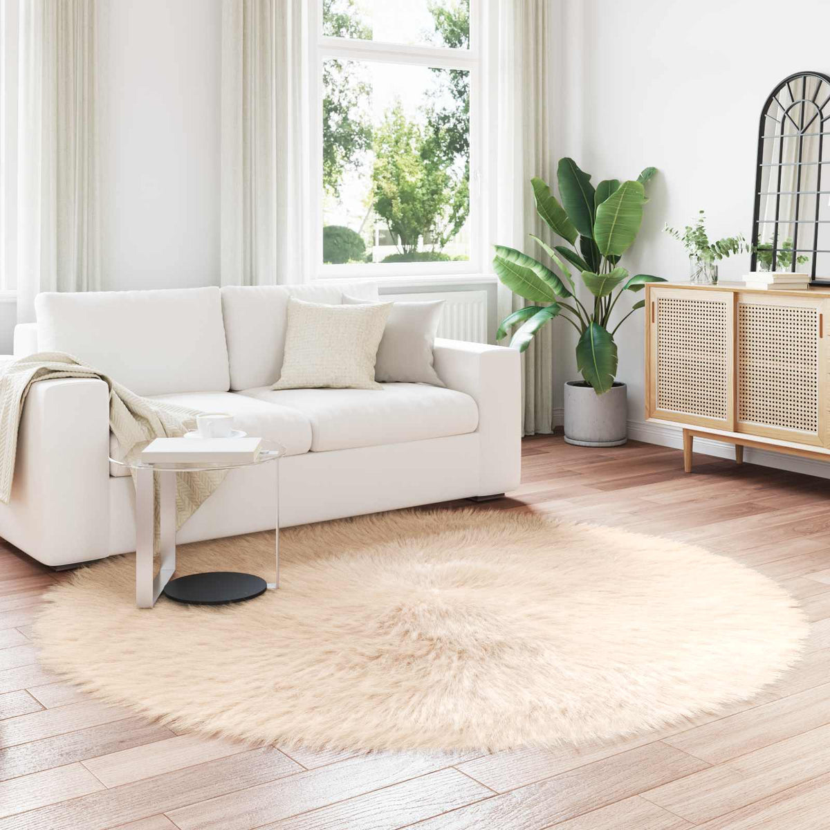 TAFALLA – Tapis rond beige imitation peau de mouton Ø 200 cm
