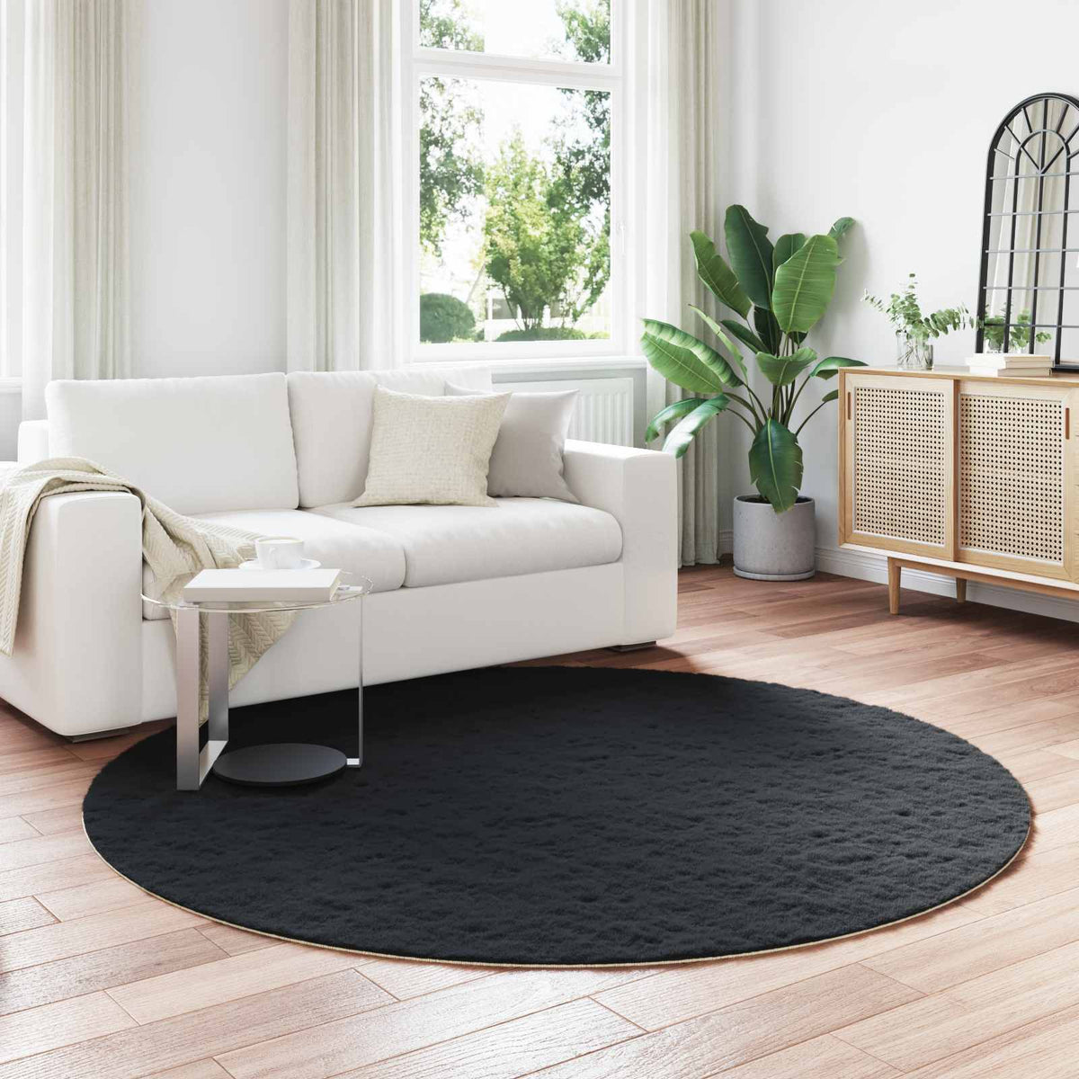 OLITE – Tapis rond noir en fausse fourrure Ø 200 cm
