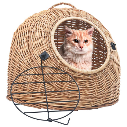 Panier de transport en osier naturel pour chat avec porte en fer